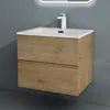 A wall-mounted vanity unit with a white sink and a white faucet, set against a gray wall. Produktbild-Vorschau