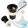 A black and white drain assembly kit with a black overflow drain and a separate black overflow mechanism with a white screw. Produktbild-Vorschau