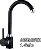 A black kitchen faucet with a silver accent on a white background. Produktbild-Vorschau