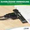 A USB hub is connected to a laptop on a wooden desk. Produktbild-Vorschau