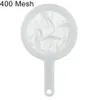 A white handheld mesh strainer with a white handle, against a white background. Produktbild-Vorschau