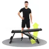 A man stands next to a black adjustable workout bench with a yellow arrow indicating upward movement. Náhľad obrázku produktu