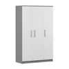 A three-door wardrobe with gray sides and white doors, featuring silver handles, presented against a white background. Voir les images du produit