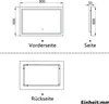 Technical drawings and diagrams of a mirror, showing its dimensions and different views. Produktbild-Vorschau