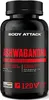 A black bottle of Body Attack Ashwagandha supplement. Podgląd zdjęcia produktu