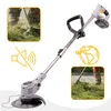 Collage of a battery-powered string trimmer and its features. Náhľad obrázku produktu