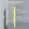 Illustration showing the steps for installing a wall-mounted mirror with a light. Náhled obrázku produktu