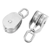 Two stainless steel pulley blocks are shown against a white background. Voir les images du produit