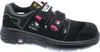 A black safety shoe with red and white accents, shown from the side against a white background. Produktbild-Vorschau
