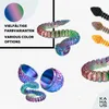 A collage of 3D printed segmented snakes and eggs in various iridescent colorways, with text overlays indicating color options. Voir les images du produit