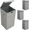 A set of three grey fabric laundry baskets with lids, one of which is open. Podgląd zdjęcia produktu