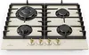 A top-down view of a cream-colored gas stovetop with black burners and grates, and gold control knobs. Náhľad obrázku produktu