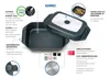 A roasting pan with its lid, featuring various labels and descriptions of its features. Náhľad obrázku produktu