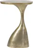 A side view of a bronze side table with a unique, sculptural base and a round top. Produktbild-Vorschau