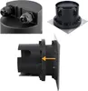 A collage of three close-up images showing different angles and details of a black outdoor ground spotlight fixture. Produktbild-Vorschau