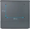 A gray mailbox with dimensions indicated by blue lines and text. Produktbild-Vorschau