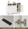 A collage showing a white sideboard with black legs and handles, along with close-up shots of the handles and hinges. Produktbild-Vorschau