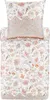A flat lay of a duvet cover and pillowcase with a floral pattern. Produktbild-Vorschau
