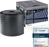 A roll of dark gray PVC screening strip is shown next to its product box, which features an image of a fence with the screening installed. A quality certification badge is also present. Anteprima dell’immagine prodotto