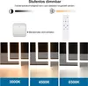 A marketing image showing a dimmable LED ceiling light with different color temperature examples and a remote control. Náhľad obrázku produktu