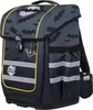 A dark gray Batman-themed backpack with yellow trim, shown against a white background. Voir les images du produit