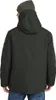 A person wearing a dark green hooded jacket and a green and gray beanie, viewed from the back. Produktbild-Vorschau