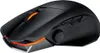 A black gaming mouse with orange and red lighting accents, shown from a side-angle. Produktbild-Vorschau