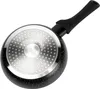 The underside of a frying pan with a black speckled exterior and a silver bottom with a pattern of dots. The handle is black and extends to the right. Náhľad obrázku produktu