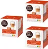 Three boxes of Nescafé Dolce Gusto Caramel Latte Macchiato coffee capsules are arranged in a diagonal formation against a white background. Produktbild-Vorschau