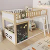 A child's loft bed with a play area underneath, featuring a chalkboard and toy kitchen. Náhled obrázku produktu