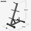 A black weight plate rack with dimensions indicated by lines and text. Produktbild-Vorschau