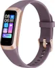 A close-up studio shot of a purple smartwatch with a rose gold bezel, displayed on a white background. Produktbild-Vorschau