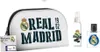 A gift set for Real Madrid fans, including a cosmetic bag, body spray, and Eau de Toilette, all branded with the Real Madrid logo and colors. Produktbild-Vorschau