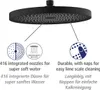 A black shower head with diagrams and text explaining its features. Produktbild-Vorschau