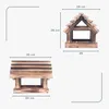Two views of a wooden bird feeder with dimensions indicated by measurement lines and text. Podgląd zdjęcia produktu