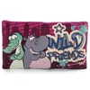 A cartoon-style pillow featuring a crocodile and a hippopotamus with graffiti-style text. Produktbild-Vorschau