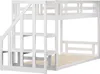 A white bunk bed with stairs against a white background. Produktbild-Vorschau