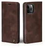 A brown leather flip case for an iPhone is shown from two angles. Produktbild-Vorschau
