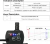A product image showing a mini water pump with accompanying diagrams and text descriptions of its features and indicators. Podgląd zdjęcia produktu