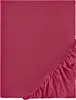 A close-up of a folded red fitted sheet, showing the elasticated edge. Produktbild-Vorschau