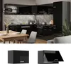 A modern black kitchen with a dining table and chairs. Produktbild-Vorschau