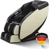 A black and cream massage chair is shown from a side-angle, with a German flag badge in the bottom right corner. Podgląd zdjęcia produktu