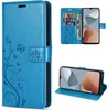 A collage of images showing a blue flip wallet case for a ZTE Blade A54 phone, with different views and angles. Produktbild-Vorschau