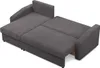 A dark gray sectional sofa is shown in a partially extended state, revealing its sleeping function. Produktbild-Vorschau
