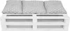 A white pallet bench with three gray cushions with white stars. Produktbild-Vorschau