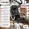 An office chair with text and icons describing its features. Voir les images du produit