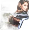 A woman's hair is being styled by a hairdryer, with marketing text and logos visible. Produktbild-Vorschau
