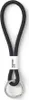 A black lanyard with a silver keyring, shown against a white background. Produktbild-Vorschau