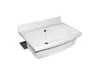 A white sink basin with a drain and a pull chain, mounted on a white wall. Produktbild-Vorschau