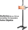 A product image showing an infrared paint dryer on a stand, with descriptive text on the left. Anteprima dell’immagine prodotto